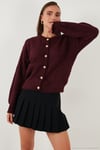 Premium Regular Fit Bisiklet Yaka Yumuşak Dokulu Kadın Hırka 680HI00147 BORDO
