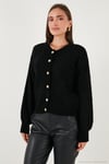 Premium Regular Fit Bisiklet Yaka Yumuşak Dokulu Kadın Hırka 680HI00147 SİYAH