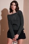 Premium Regular Fit Kayık Yaka Düğme Detaylı Kadın Kazak 680KZ002563 ANTRASİT