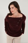 Premium Regular Fit Kayık Yaka Düğme Detaylı Kadın Kazak 680KZ002563 BORDO