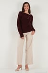Premium Regular Fit Kayık Yaka Düğme Detaylı Kadın Kazak 680KZ002563 BORDO