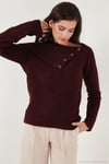 Premium Regular Fit Kayık Yaka Düğme Detaylı Kadın Kazak 680KZ002563 BORDO
