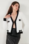 Premium Regular Fit V Yaka Cep Detaylı Yumuşak Dokulu Kadın Hırka 680HI0048 EKRU-SİYAH