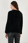 Premium Regular Fit V Yaka Çift Kemerli Peluş Kadın Hırka 680HI00112 SİYAH