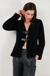 Premium Regular Fit V Yaka Çift Kemerli Peluş Kadın Hırka 680HI00112 SİYAH