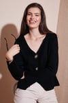Premium Regular Fit V Yaka Düğmeli Triko Kadın Hırka 680HI00121 SİYAH