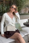 Premium Regular Fit V Yaka Düğmeli Triko Kadın Hırka 680HI00121 EKRU