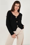 Premium Regular Fit V Yaka Düğmeli Triko Kadın Hırka 680HI00121 SİYAH