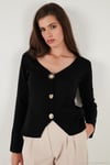 Premium Regular Fit V Yaka Düğmeli Triko Kadın Hırka 680HI00121 SİYAH