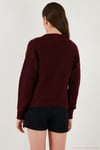 Premium Regular Fit V Yaka Fiyonk Bağlama Detaylı Örgü Desenli Triko Kadın Hırka 680KZ1947 BORDO