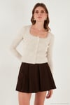 Premium Slim Fit Dantel Detaylı Yaka Örme Kadın Hırka 680HI00061 TAŞ