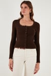 Premium Slim Fit Dantel Detaylı Yaka Örme Kadın Hırka 680HI00061 KAHVE