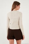 Premium Slim Fit Dantel Detaylı Yaka Örme Kadın Hırka 680HI00061 TAŞ
