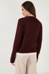 Premium Tül Çiçek Detaylı Regular Fit Bisiklet Yaka Düğmeli Triko Kadın Hırka 680HI002421 BORDO