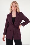 Puantiye Astarlı Belden Bağlamalı Blazer Kadın Ceket 6524049 MÜRDÜM