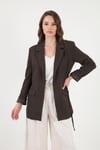Puantiye Astarlı Belden Bağlamalı Blazer Kadın Ceket 6524049 KAHVE