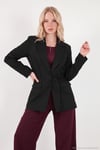 Puantiye Astarlı Belden Bağlamalı Blazer Kadın Ceket 6524049 SİYAH