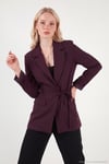 Puantiye Astarlı Belden Bağlamalı Blazer Kadın Ceket 6524049 MÜRDÜM
