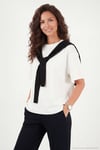 Rahat Kalıp Bisiklet Yaka Omuz Şal Detaylı Kadın T Shirt 5867044 EKRU-SİYAH