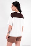 Rahat Kalıp Bisiklet Yaka Omuz Şal Detaylı Kadın T Shirt 5867044 EKRU-KAHVE