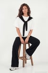 Rahat Kalıp Bisiklet Yaka Omuz Şal Detaylı Kadın T Shirt 5867044 EKRU-SİYAH