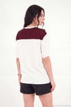 Rahat Kalıp Bisiklet Yaka Omuz Şal Detaylı Kadın T Shirt 5867044 Ekru-Bordo