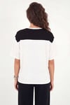 Rahat Kalıp Bisiklet Yaka Omuz Şal Detaylı Kadın T Shirt 5867044 EKRU-SİYAH