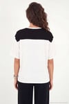 Rahat Kalıp Bisiklet Yaka Omuz Şal Detaylı Kadın T Shirt 5867044 EKRU-SİYAH