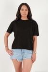Rahat Kalıp Bisiklet Yaka Taş Detaylı Kadın T Shirt 5866943 SİYAH