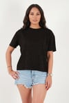 Rahat Kalıp Bisiklet Yaka Taş Detaylı Kadın T Shirt 5866943 SİYAH