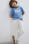 Rahat Kesim % 100 Pamuk Bisiklet Yaka Logolu Erkek Çocuk T Shirt 6610417-70724 MAVİ
