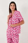 Rahat Kesim Bol Paça Mono Yaka Kısa Kollu Kadın Pijama Takımı 6110290 TOZ PEMBE