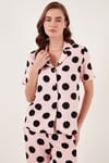 Rahat Kesim Bol Paça Mono Yaka Kısa Kollu Kadın Pijama Takımı 6110290 PEMBE