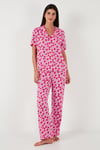 Rahat Kesim Bol Paça Mono Yaka Kısa Kollu Kadın Pijama Takımı 6110290 TOZ PEMBE