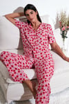 Rahat Kesim Bol Paça Mono Yaka Kısa Kollu Kadın Pijama Takımı 6110290 TOZ PEMBE