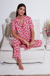 Rahat Kesim Bol Paça Mono Yaka Kısa Kollu Kadın Pijama Takımı 6110290 TOZ PEMBE