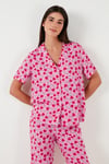 Rahat Kesim Bol Paça Mono Yaka Kısa Kollu Kadın Pijama Takımı 6110290 TOZ PEMBE