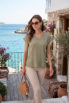 Rahat Kesim Esnek V Yaka Kadın Bluz 5865039 Olive