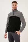 Regular Fit Anti-Pilling Tüylenme Yapmayan Dik Yaka Kışlık Şardonlu Erkek Polar 5906016 GRİ-SİYAH