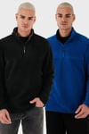 Regular Fit Anti-Pilling Tüylenme Yapmayan Soğuk Geçirmez 2'li Paket Erkek Polar 5896700S2 SAKS-SİYAH