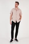 Regular Fit Apaş Yaka Kısa Kollu Erkek Gömlek CF24S117927 BEJ