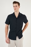 Regular Fit Apaş Yaka Kısa Kollu Erkek Gömlek CF24S117927 LACİVERT