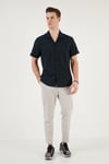 Regular Fit Apaş Yaka Kısa Kollu Erkek Gömlek CF24S117927 LACİVERT