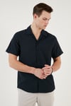 Regular Fit Apaş Yaka Kısa Kollu Erkek Gömlek CF24S117927 LACİVERT