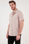 Regular Fit Apaş Yaka Kısa Kollu Erkek Gömlek CF24S117927 BEJ