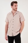 Regular Fit Apaş Yaka Kısa Kollu Erkek Gömlek CF24S117927 BEJ