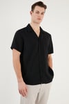 Regular Fit Apaş Yaka Kısa Kollu Modal Erkek Gömlek CF24S117929 SİYAH