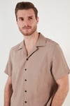 Regular Fit Apaş Yaka Kısa Kollu Modal Erkek Gömlek CF24S117929 CAMEL