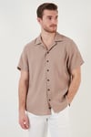 Regular Fit Apaş Yaka Kısa Kollu Modal Erkek Gömlek CF24S117929 CAMEL