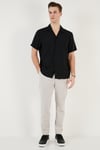 Regular Fit Apaş Yaka Kısa Kollu Modal Erkek Gömlek CF24S117929 SİYAH